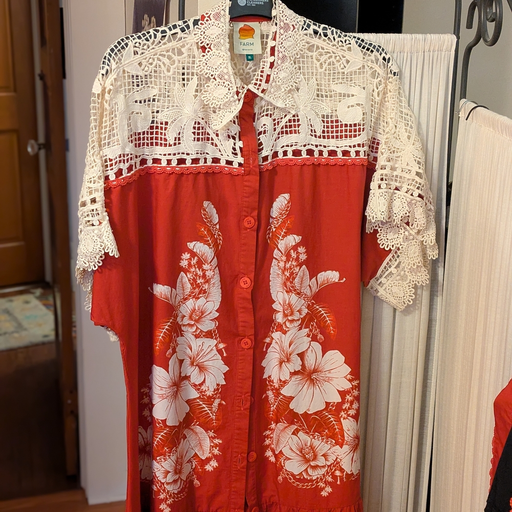 Farm Red Maxi with White Lace Detail